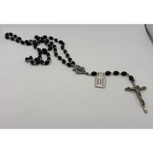 Vintage Rosary Knights of Columbus black beads. Made In Italy. BLESSED NWT!